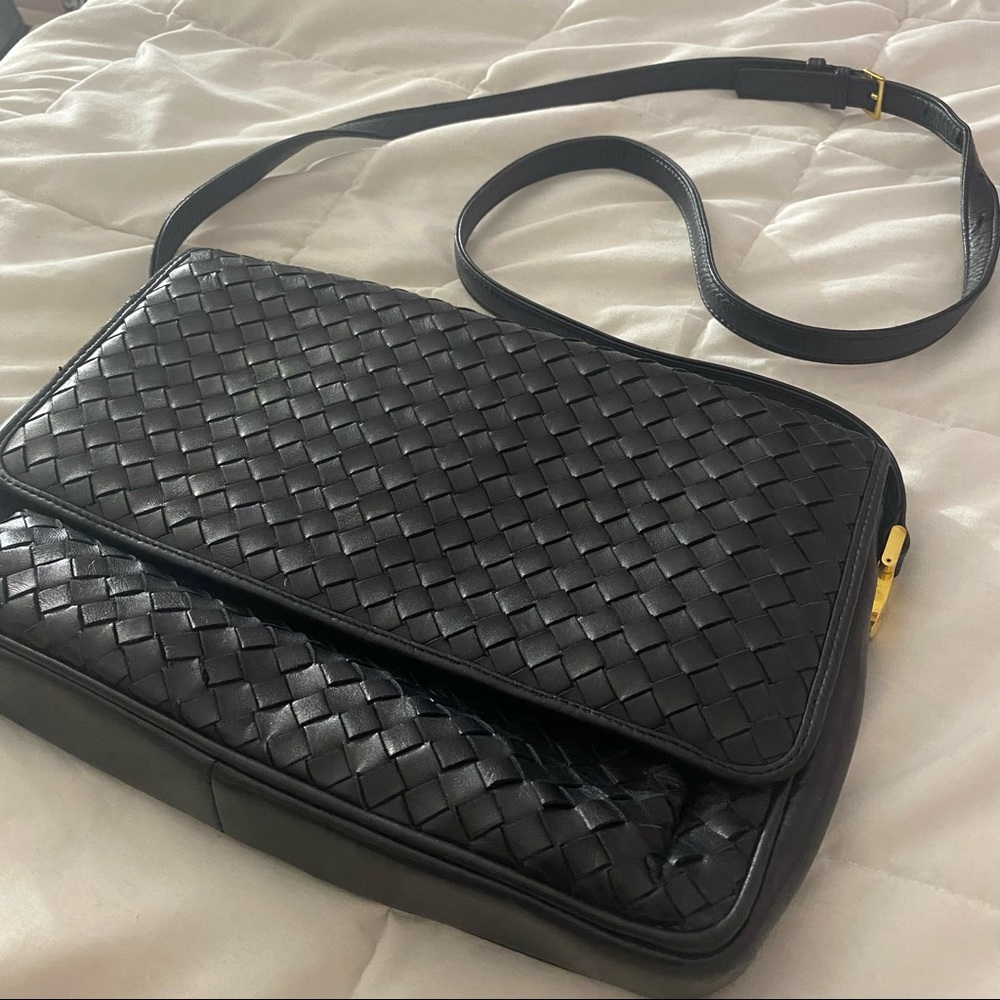 Cole Hann black Woven Leather Crossbody handbag